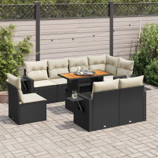 vidaXL 9 részes fekete polyrattan kerti ülőgarnitúra párnákkal kerti bútor