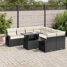 vidaXL 9 részes fekete polyrattan kerti ülőgarnitúra párnákkal kerti bútor
