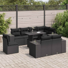 vidaXL 9 részes fekete polyrattan kerti ülőgarnitúra párnákkal kerti bútor