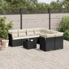 vidaXL 9 részes fekete polyrattan kerti ülőgarnitúra párnákkal kerti bútor