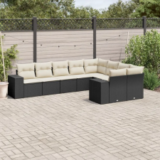 vidaXL 9 részes fekete polyrattan kerti ülőgarnitúra párnákkal kerti bútor