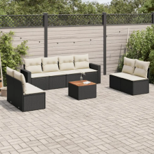 vidaXL 9 részes fekete polyrattan kerti ülőgarnitúra párnákkal kerti bútor