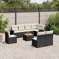 vidaXL 9 részes fekete polyrattan kerti ülőgarnitúra párnákkal kerti bútor