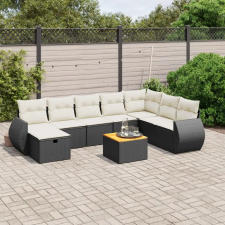 vidaXL 9 részes fekete polyrattan kerti ülőgarnitúra párnákkal kerti bútor