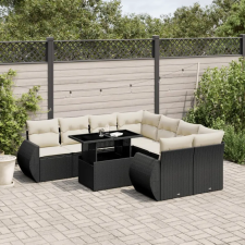 vidaXL 9 részes fekete polyrattan kerti ülőgarnitúra párnákkal kerti bútor