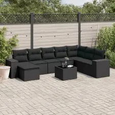 vidaXL 9 részes fekete polyrattan kerti ülőgarnitúra párnákkal kerti bútor