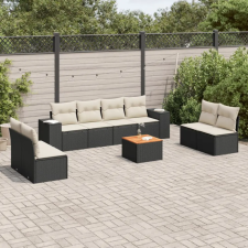 vidaXL 9 részes fekete polyrattan kerti ülőgarnitúra párnákkal kerti bútor