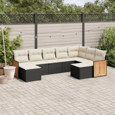 vidaXL 9 részes fekete polyrattan kerti ülőgarnitúra párnákkal kerti bútor