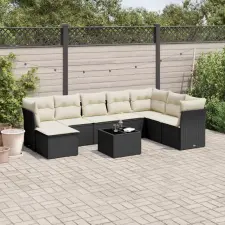 vidaXL 9 részes fekete polyrattan kerti ülőgarnitúra párnákkal kerti bútor