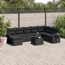vidaXL 9 részes fekete polyrattan kerti ülőgarnitúra párnákkal kerti bútor
