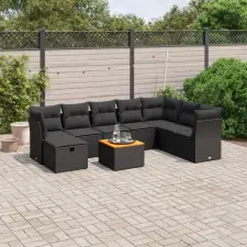 vidaXL 9 részes fekete polyrattan kerti ülőgarnitúra párnákkal kerti bútor