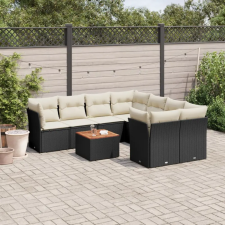 vidaXL 9 részes fekete polyrattan kerti ülőgarnitúra párnákkal kerti bútor
