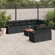 vidaXL 9 részes fekete polyrattan kerti ülőgarnitúra párnákkal kerti bútor