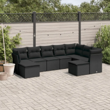 vidaXL 9 részes fekete polyrattan kerti ülőgarnitúra párnákkal kerti bútor