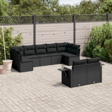 vidaXL 9 részes fekete polyrattan kerti ülőgarnitúra párnákkal kerti bútor