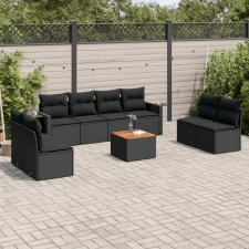 vidaXL 9 részes fekete polyrattan kerti ülőgarnitúra párnákkal kerti bútor