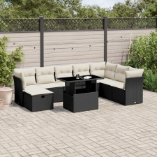 vidaXL 9 részes fekete polyrattan kerti ülőgarnitúra párnákkal kerti bútor
