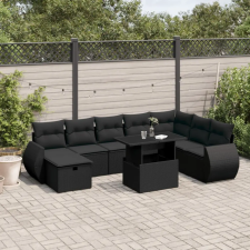 vidaXL 9 részes fekete polyrattan kerti ülőgarnitúra párnákkal kerti bútor
