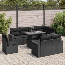 vidaXL 9 részes fekete polyrattan kerti ülőgarnitúra párnákkal kerti bútor