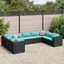 vidaXL 9 részes fekete polyrattan kerti ülőgarnitúra párnákkal kerti bútor