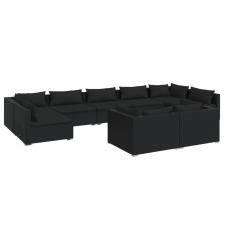 vidaXL 9 részes fekete polyrattan kerti ülőgarnitúra párnákkal (3102056) kerti bútor
