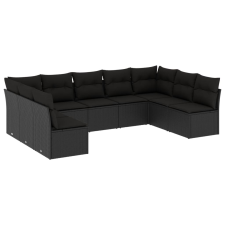 vidaXL 9 részes fekete polyrattan kerti ülőgarnitúra párnákkal (3218065) kerti bútor