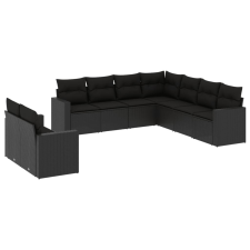 vidaXL 9 részes fekete polyrattan kerti ülőgarnitúra párnákkal (3219135) kerti bútor