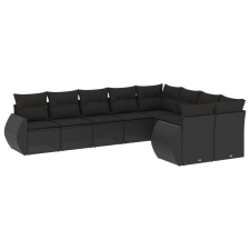 vidaXL 9 részes fekete polyrattan kerti ülőgarnitúra párnákkal (3221834) kerti bútor