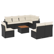 vidaXL 9 részes fekete polyrattan kerti ülőgarnitúra párnákkal (3224159) kerti bútor