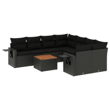 vidaXL 9 részes fekete polyrattan kerti ülőgarnitúra párnákkal (3224487) kerti bútor