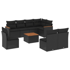 vidaXL 9 részes fekete polyrattan kerti ülőgarnitúra párnákkal (3226048) kerti bútor