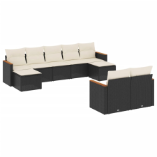 vidaXL 9 részes fekete polyrattan kerti ülőgarnitúra párnákkal (3226399) kerti bútor