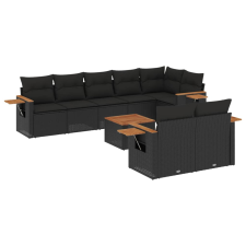 vidaXL 9 részes fekete polyrattan kerti ülőgarnitúra párnákkal (3226993) kerti bútor