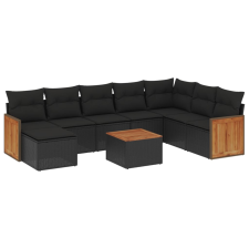 vidaXL 9 részes fekete polyrattan kerti ülőgarnitúra párnákkal (3227931) kerti bútor