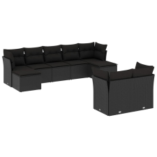 vidaXL 9 részes fekete polyrattan kerti ülőgarnitúra párnákkal (3250144) kerti bútor