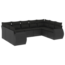 vidaXL 9 részes fekete polyrattan kerti ülőgarnitúra párnákkal (3254132) kerti bútor