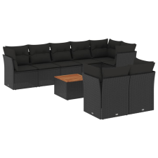 vidaXL 9 részes fekete polyrattan kerti ülőgarnitúra párnákkal (3256062) kerti bútor