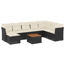 vidaXL 9 részes fekete polyrattan kerti ülőgarnitúra párnákkal (3256112) kerti bútor