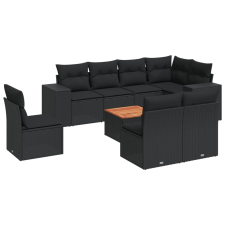 vidaXL 9 részes fekete polyrattan kerti ülőgarnitúra párnákkal (3257812) kerti bútor