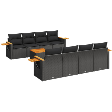 vidaXL 9 részes fekete polyrattan kerti ülőgarnitúra párnákkal (3259059) kerti bútor