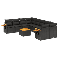 vidaXL 9 részes fekete polyrattan kerti ülőgarnitúra párnákkal (3259066) kerti bútor