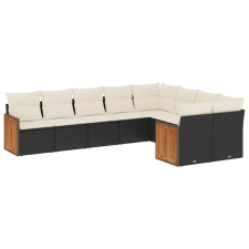 vidaXL 9 részes fekete polyrattan kerti ülőgarnitúra párnákkal (3260383) kerti bútor