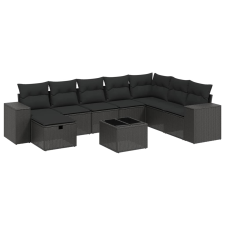 vidaXL 9 részes fekete polyrattan kerti ülőgarnitúra párnákkal (3264521) kerti bútor