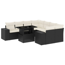 vidaXL 9 részes fekete polyrattan kerti ülőgarnitúra párnákkal (3269056) kerti bútor