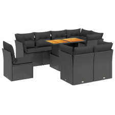 vidaXL 9 részes fekete polyrattan kerti ülőgarnitúra párnákkal (3270929) kerti bútor