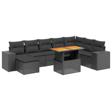 vidaXL 9 részes fekete polyrattan kerti ülőgarnitúra párnákkal (3272770) kerti bútor