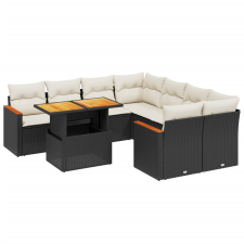 vidaXL 9 részes fekete polyrattan kerti ülőgarnitúra párnákkal (3273002) kerti bútor