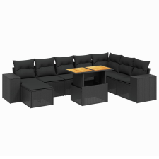 vidaXL 9 részes fekete polyrattan kerti ülőgarnitúra párnákkal (3275960) kerti bútor