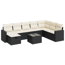 vidaXL 9 részes fekete polyrattan kerti ülőgarnitúra párnákkal (3325442) kerti bútor