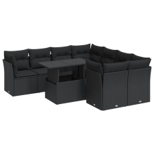 vidaXL 9 részes fekete polyrattan kerti ülőgarnitúra párnákkal (3326126) kerti bútor